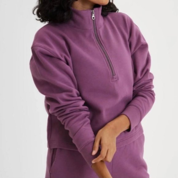 Girlfriend Collective Tulipwood 50/50 Half-Zip Sweatshirt dusty mauve - Picture 1 of 3